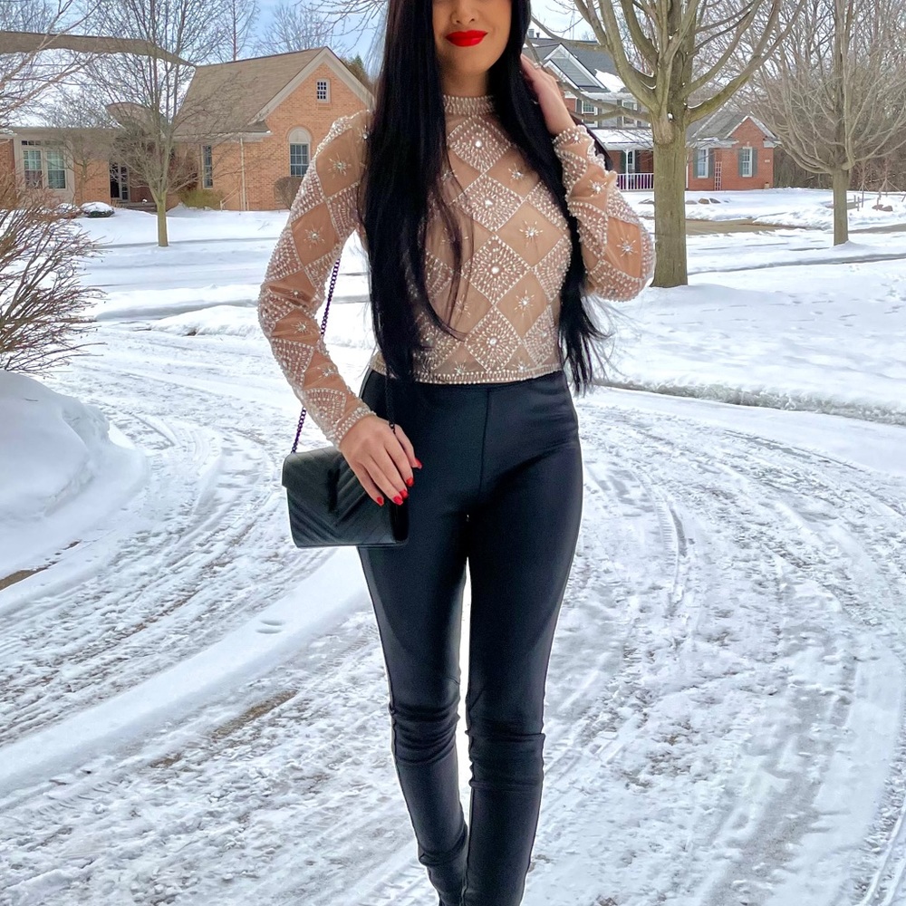 🔴SOLD🔴 Sheer embellished nude top